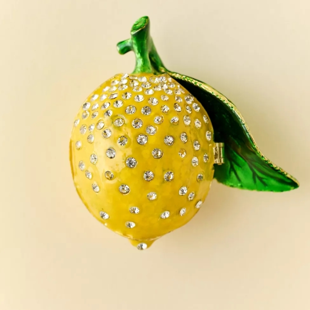 Enameled Lemon Shaped Trinket Box